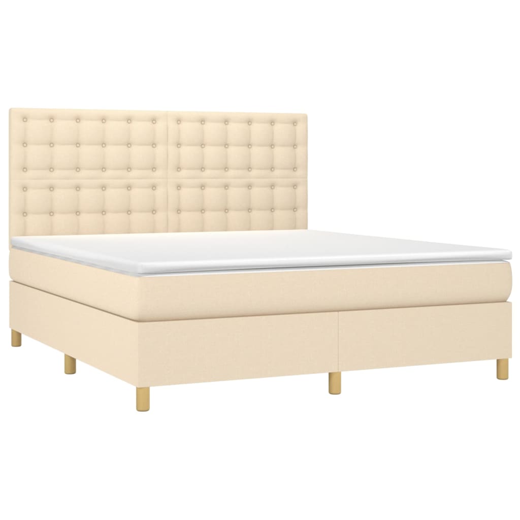 vidaXL Κρεβάτι Boxspring με Στρώμα Κρεμ 180x200 εκ. Υφασμάτινο