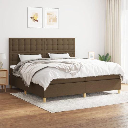 vidaXL Κρεβάτι Boxspring με Στρώμα Σκούρο Καφέ 200x200 εκ. Υφασμάτινο