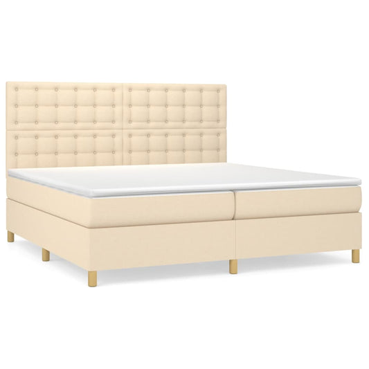 vidaXL Κρεβάτι Boxspring με Στρώμα Κρεμ 200x200 εκ. Υφασμάτινο