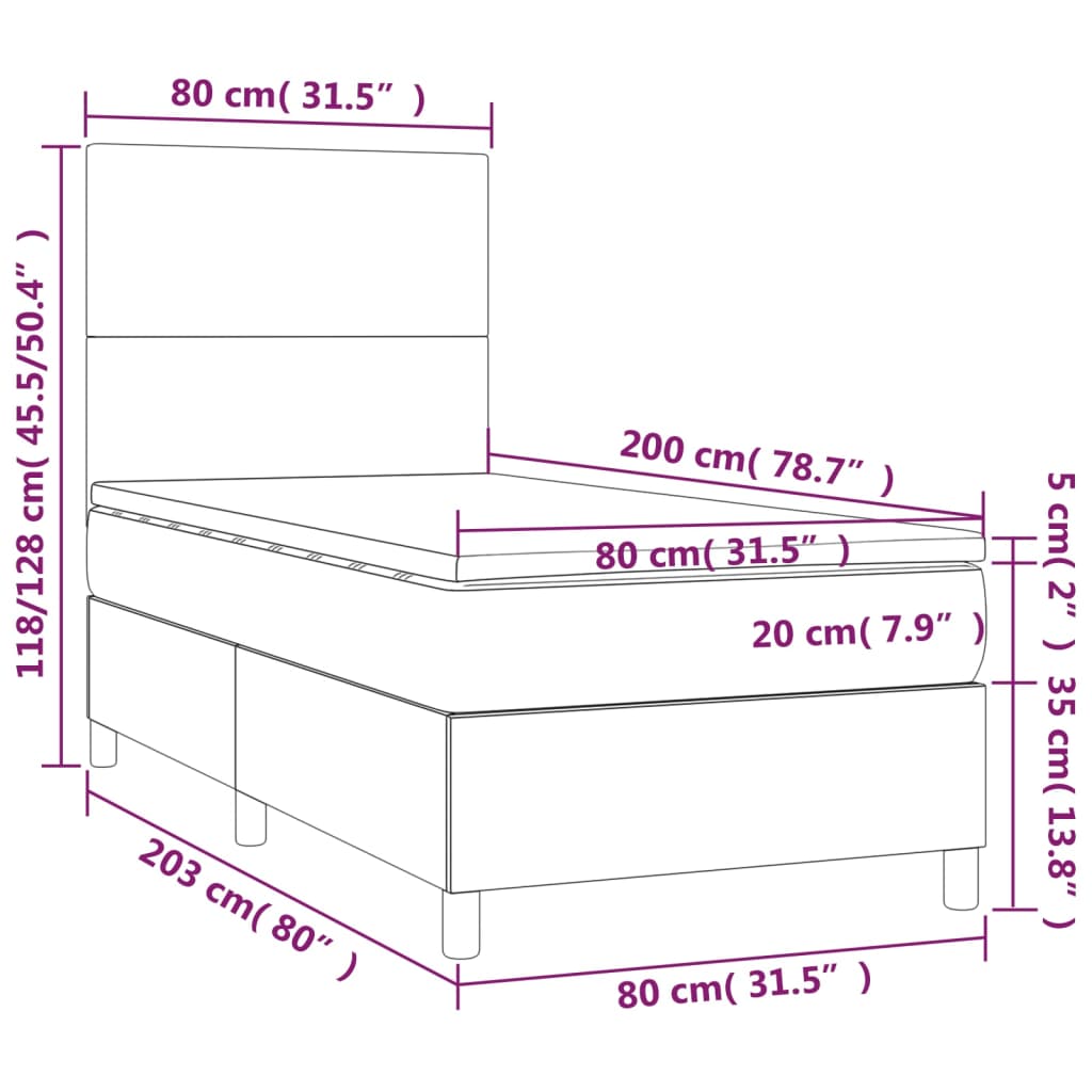 vidaXL Κρεβάτι Boxspring με Στρώμα Γκρι 80 x 200 εκ. Συνθετικό Δέρμα