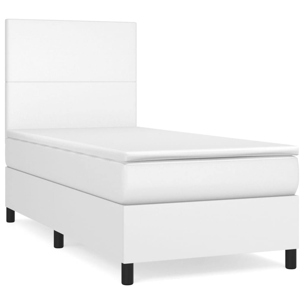 vidaXL Κρεβάτι Boxspring με Στρώμα Λευκό 90x190εκ. από Συνθετικό Δέρμα