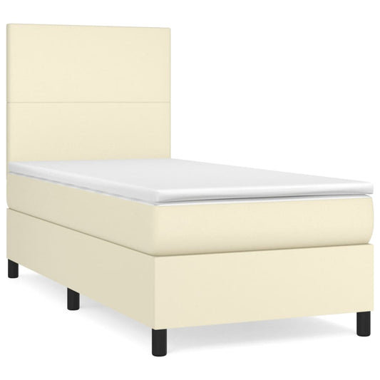 vidaXL Κρεβάτι Boxspring με Στρώμα Κρεμ 90x190 εκ. από Συνθετικό Δέρμα