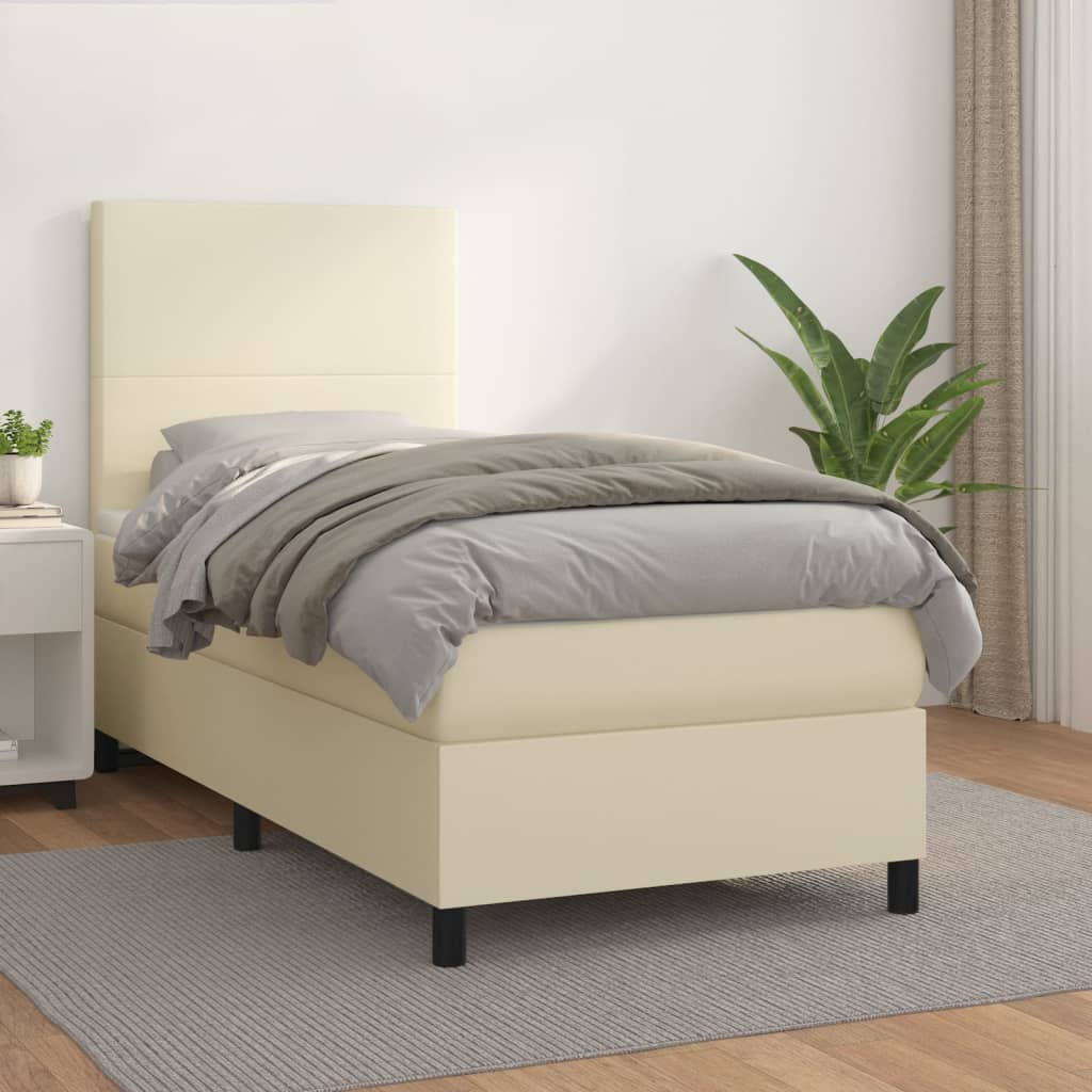 vidaXL Κρεβάτι Boxspring με Στρώμα Κρεμ 90x190 εκ. από Συνθετικό Δέρμα