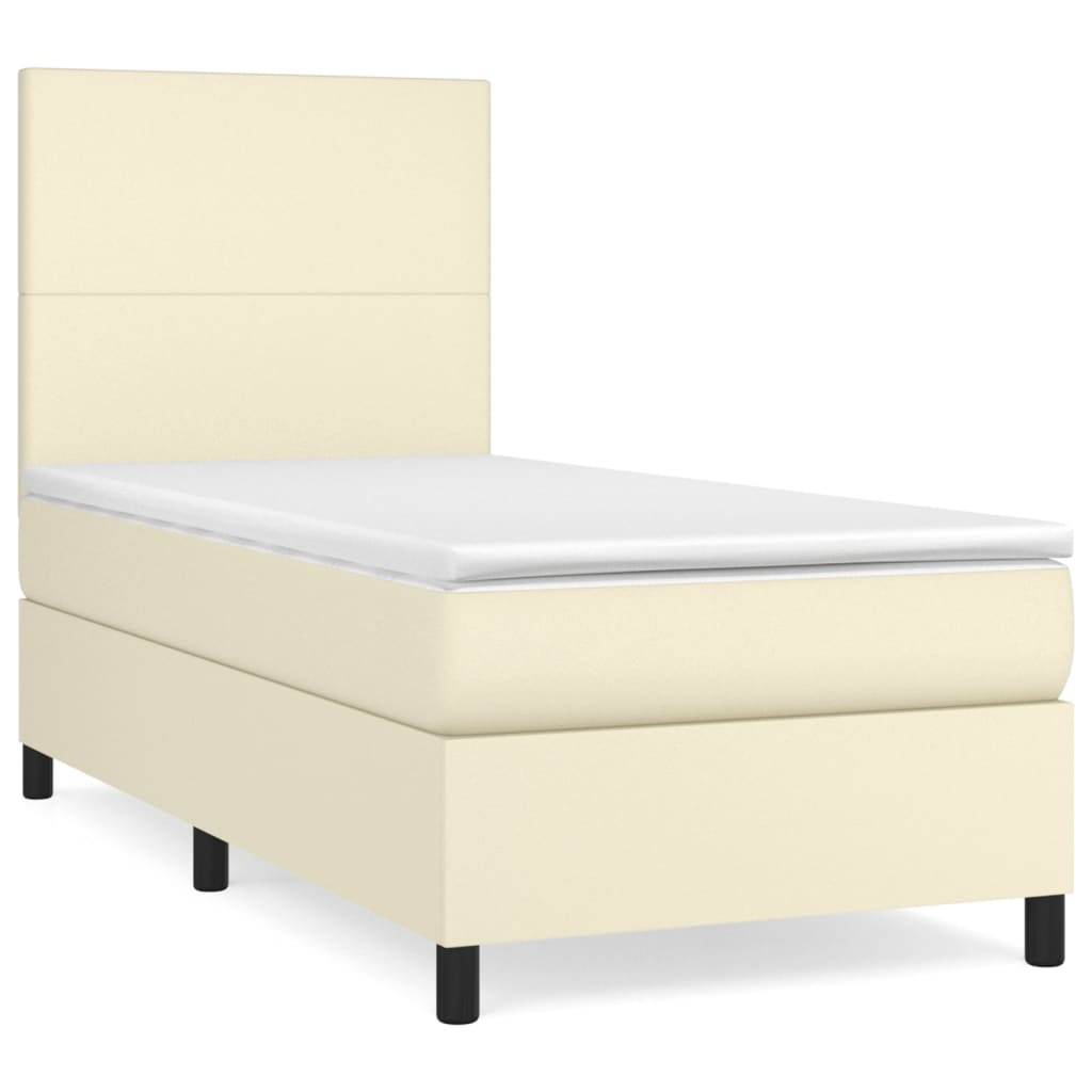 vidaXL Κρεβάτι Boxspring με Στρώμα Κρεμ 100x200εκ. από Συνθετικό Δέρμα