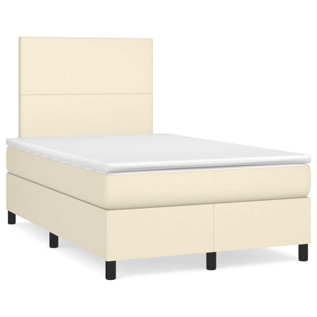 vidaXL Κρεβάτι Boxspring με Στρώμα Κρεμ 120x200εκ. από Συνθετικό Δέρμα
