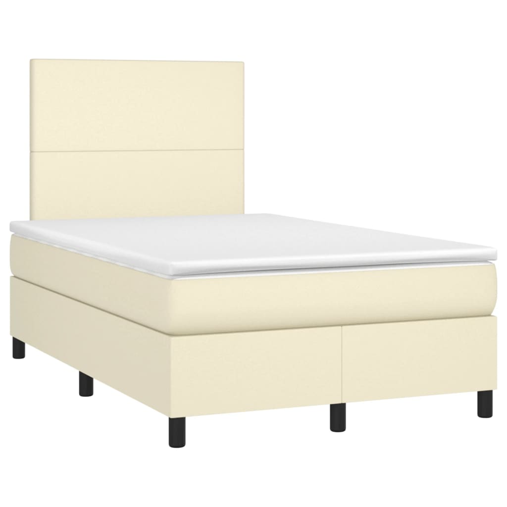 vidaXL Κρεβάτι Boxspring με Στρώμα Κρεμ 120x200εκ. από Συνθετικό Δέρμα