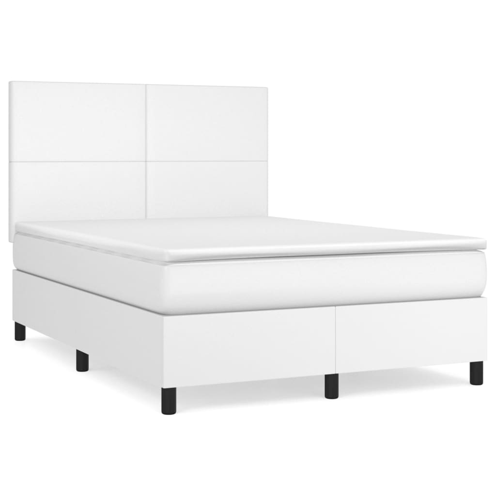 vidaXL Κρεβάτι Boxspring με Στρώμα Λευκό 140x190εκ.από Συνθετικό Δέρμα