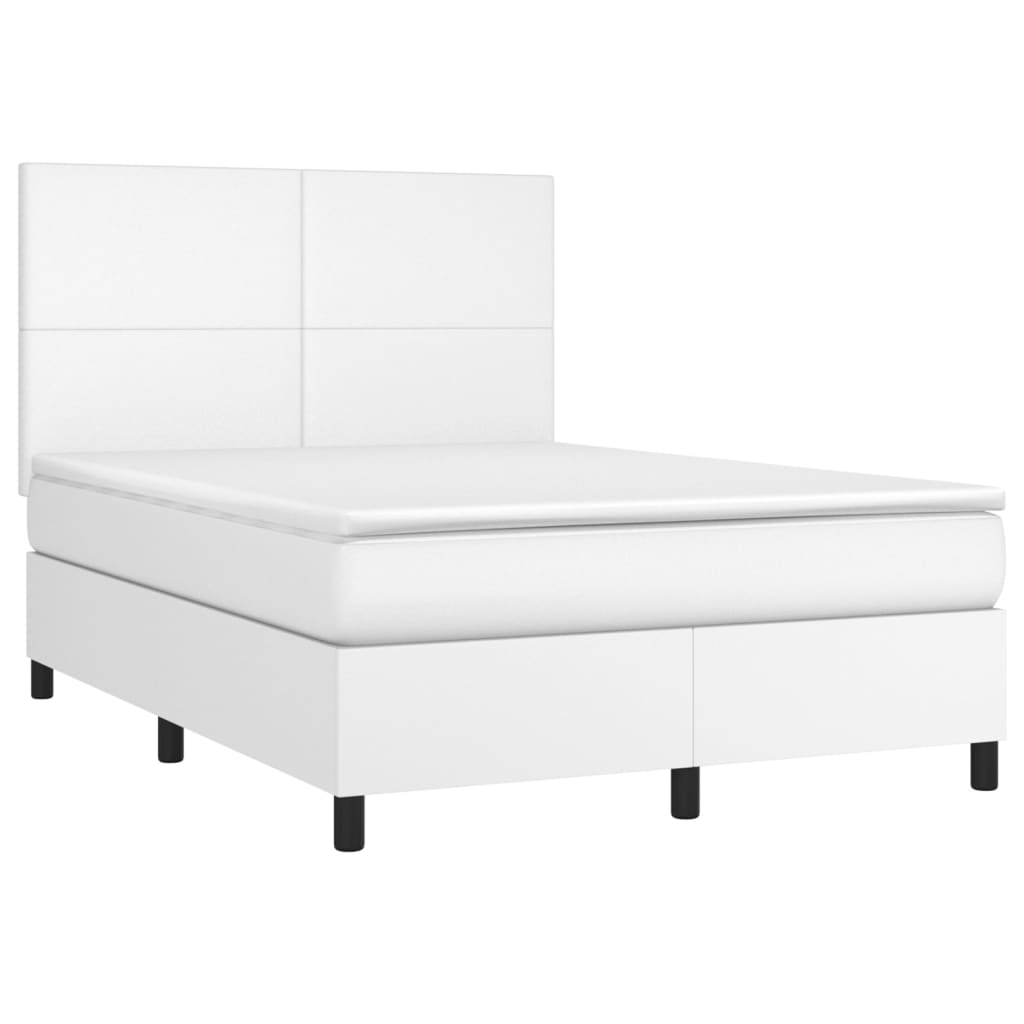 vidaXL Κρεβάτι Boxspring με Στρώμα Λευκό 140x190εκ.από Συνθετικό Δέρμα