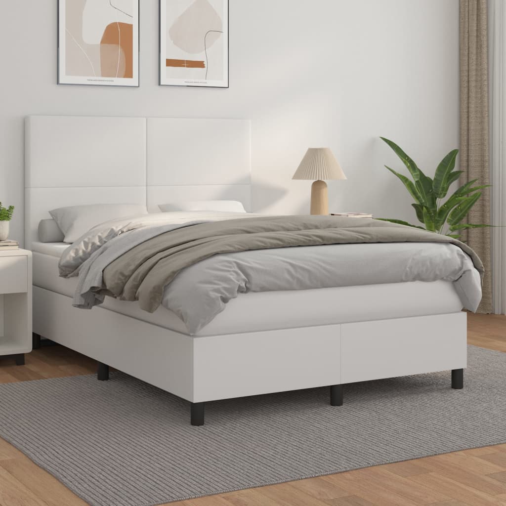 vidaXL Κρεβάτι Boxspring με Στρώμα Λευκό 140x190εκ.από Συνθετικό Δέρμα