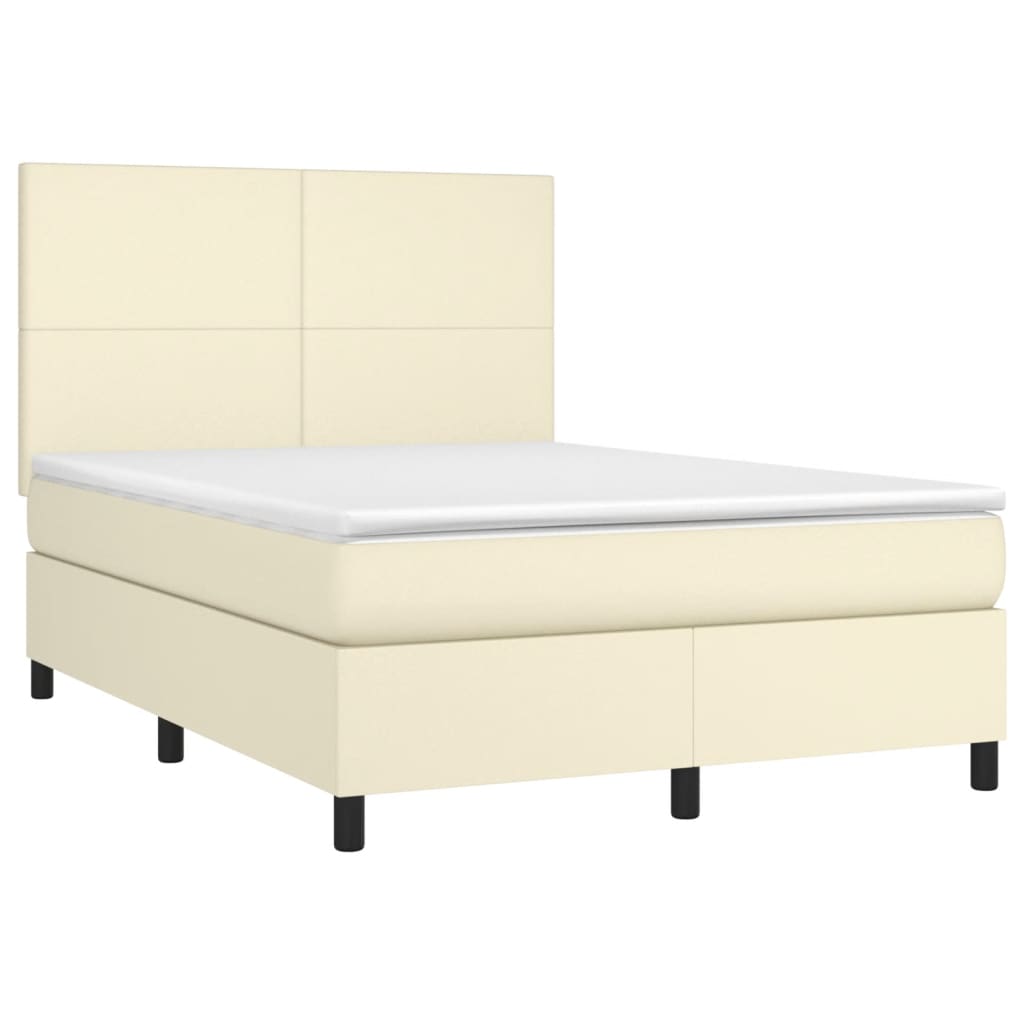 vidaXL Κρεβάτι Boxspring με Στρώμα Κρεμ 140x190εκ. από Συνθετικό Δέρμα