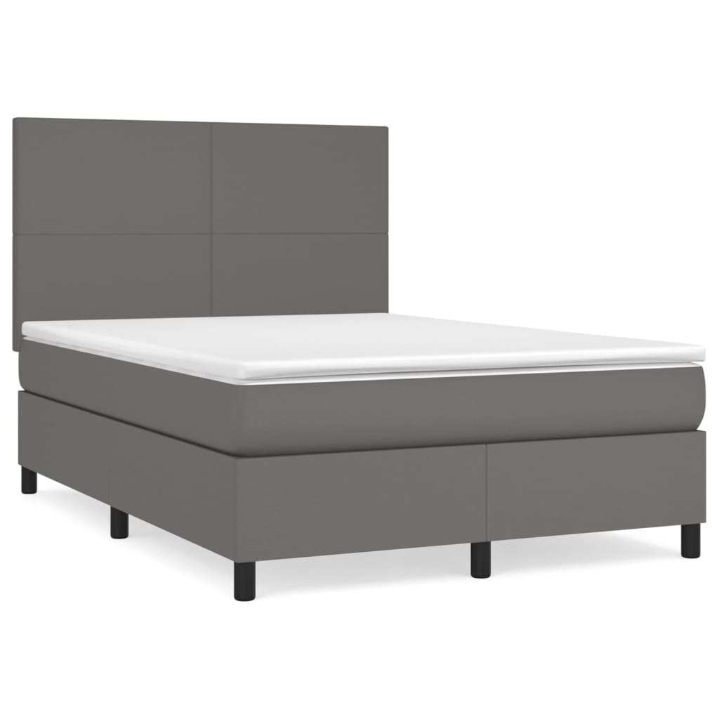 vidaXL Κρεβάτι Boxspring με Στρώμα Γκρι 140x190εκ. από Συνθετικό Δέρμα