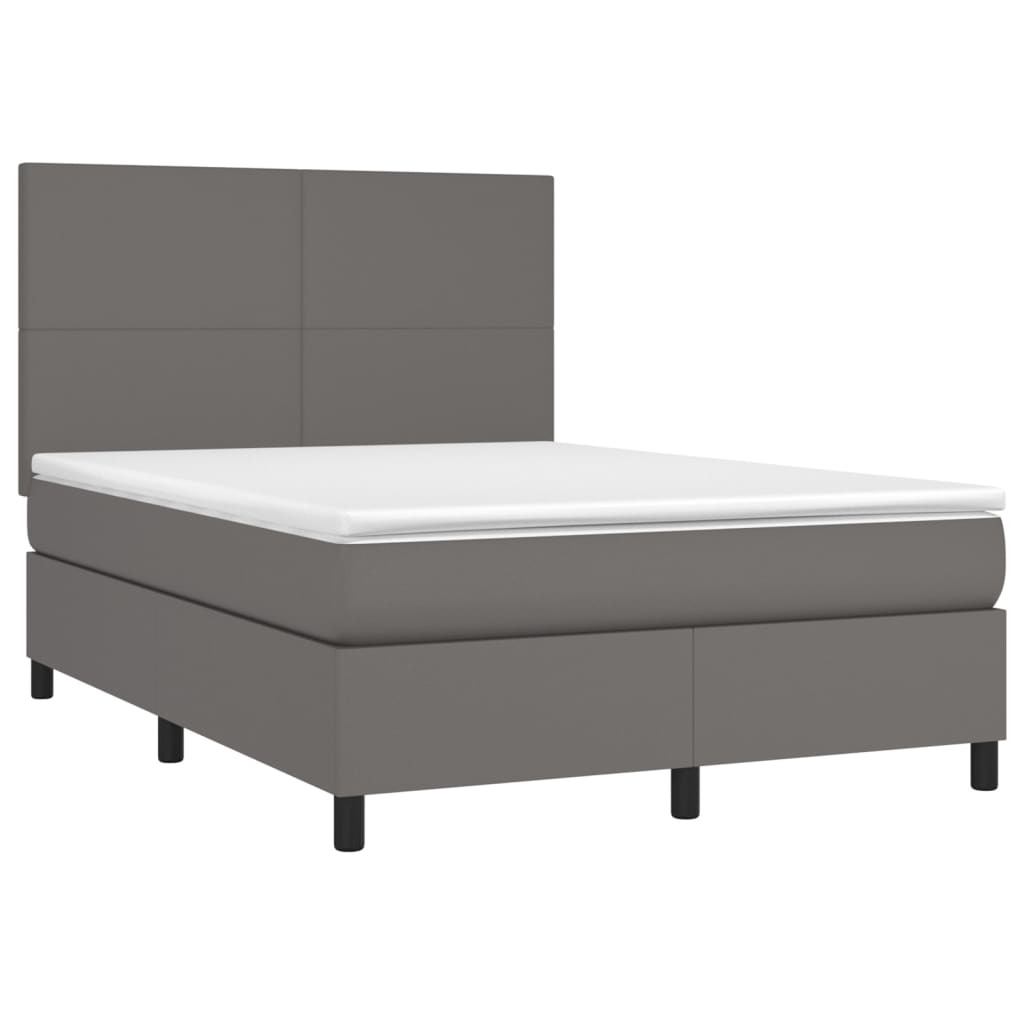 vidaXL Κρεβάτι Boxspring με Στρώμα Γκρι 140x190εκ. από Συνθετικό Δέρμα