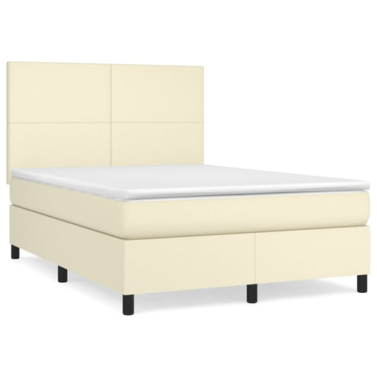 vidaXL Κρεβάτι Boxspring με Στρώμα Κρεμ 140x200εκ. από Συνθετικό Δέρμα
