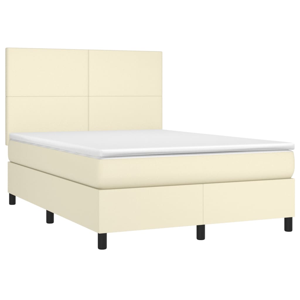 vidaXL Κρεβάτι Boxspring με Στρώμα Κρεμ 140x200εκ. από Συνθετικό Δέρμα