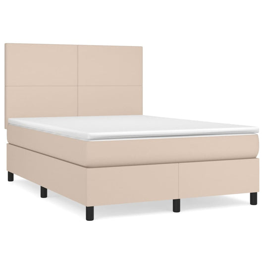 vidaXL Κρεβάτι Boxspring με Στρώμα Καπουτσίνο 140x200εκ.από Συνθ.Δέρμα