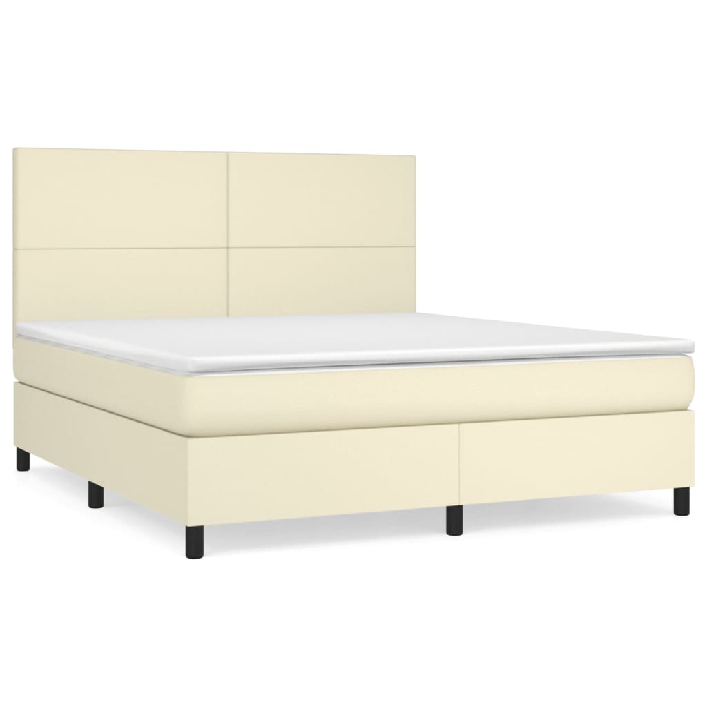 vidaXL Κρεβάτι Boxspring με Στρώμα Κρεμ 160x200εκ. από Συνθετικό Δέρμα