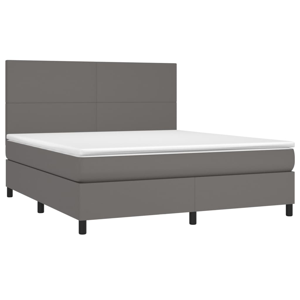 vidaXL Κρεβάτι Boxspring με Στρώμα Γκρι 160x200εκ. από Συνθετικό Δέρμα