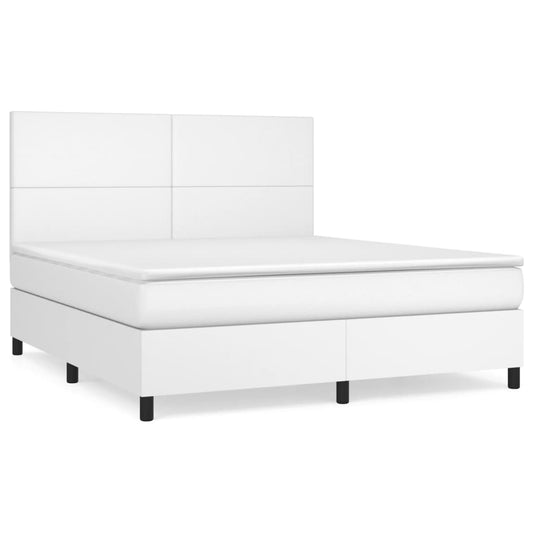 vidaXL Κρεβάτι Boxspring με Στρώμα Λευκό 180x200 εκ. Συνθετικό Δέρμα