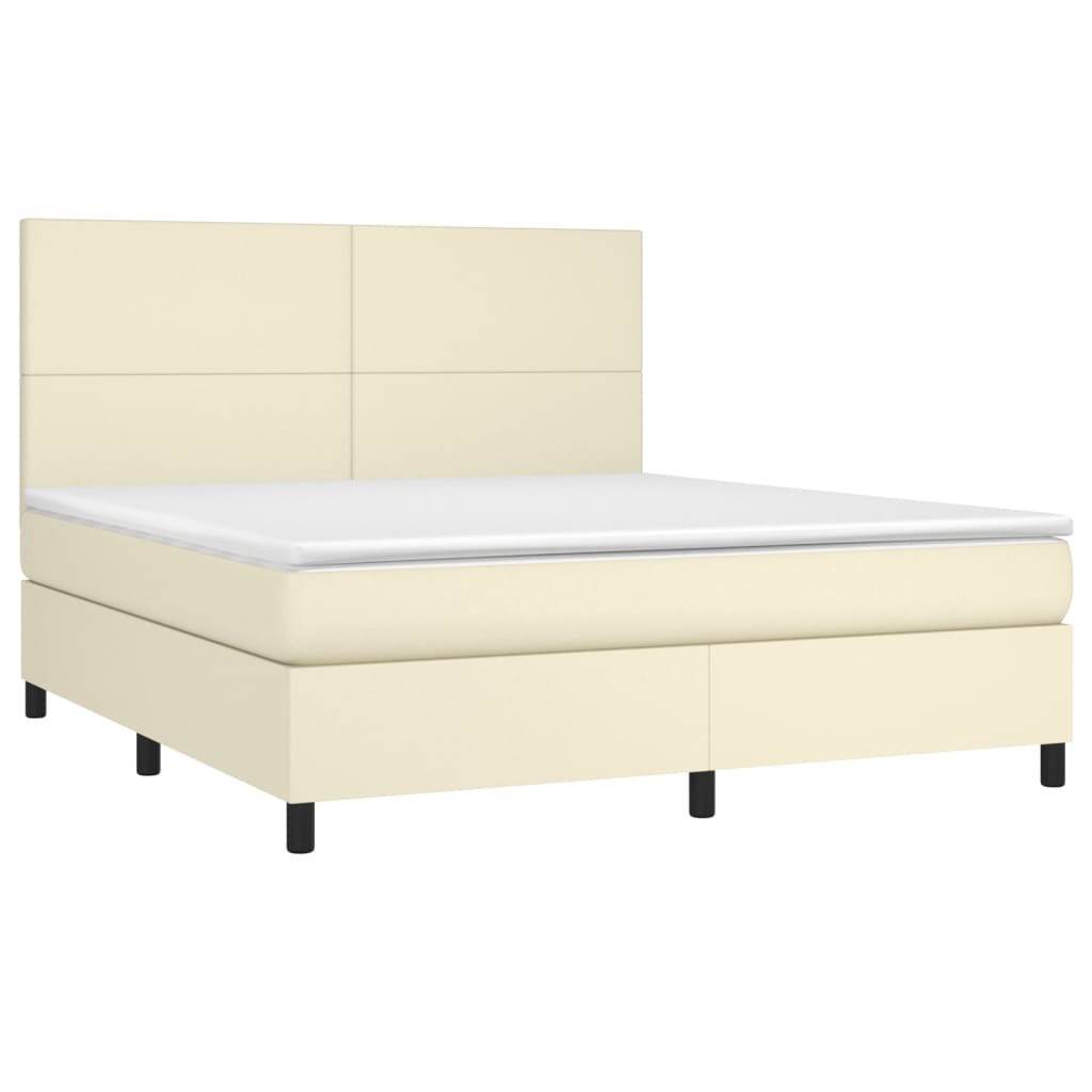 vidaXL Κρεβάτι Boxspring με Στρώμα Κρεμ 180x200 εκ. Συνθετικό Δέρμα