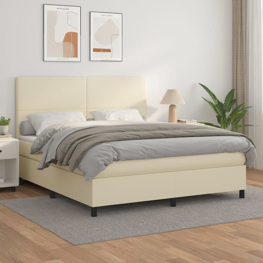vidaXL Κρεβάτι Boxspring με Στρώμα Κρεμ 180x200 εκ. Συνθετικό Δέρμα