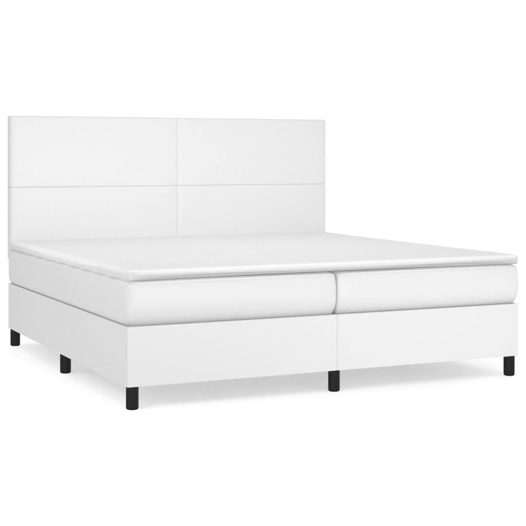 vidaXL Κρεβάτι Boxspring με Στρώμα Λευκό 200x200 εκ. Συνθετικό Δέρμα