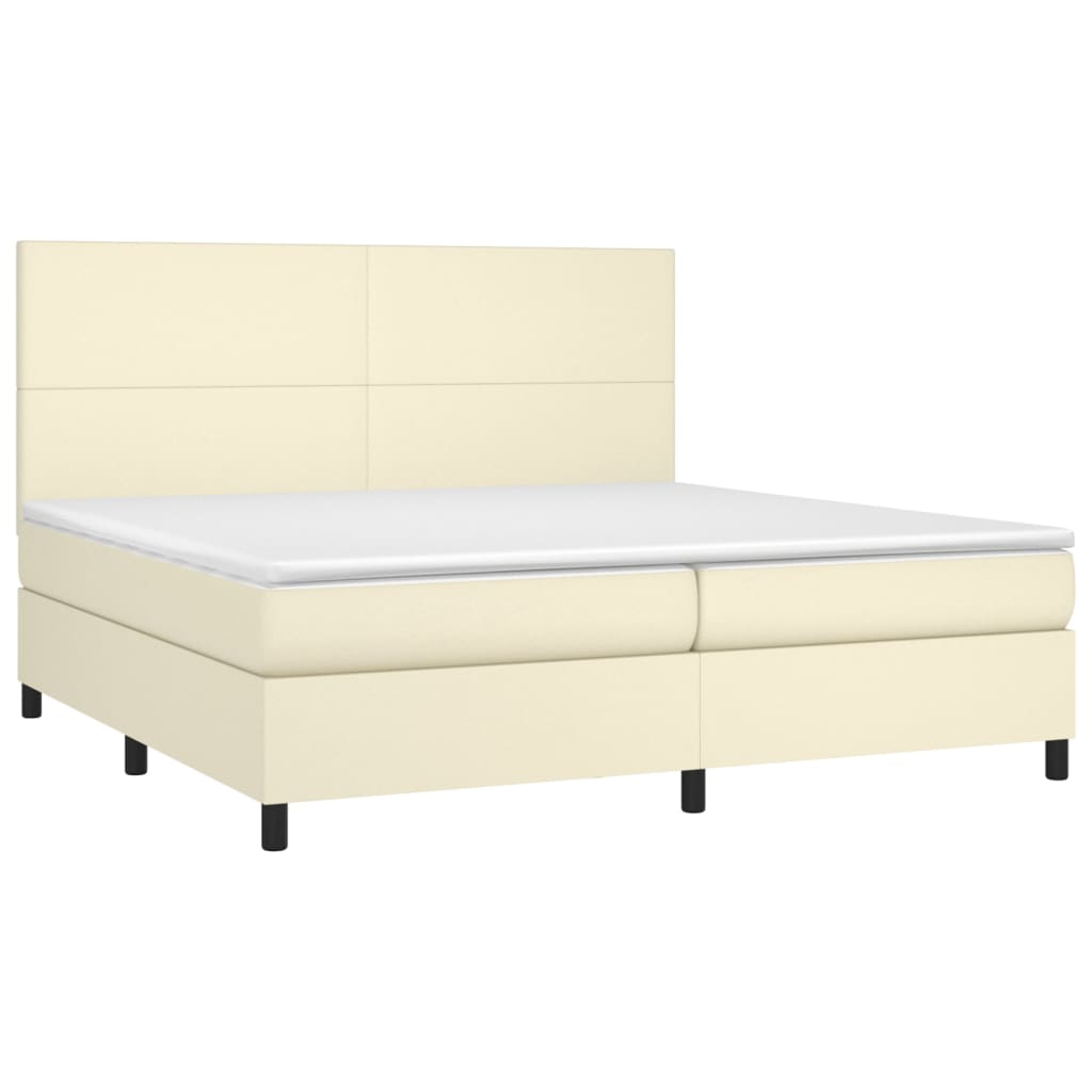 vidaXL Κρεβάτι Boxspring με Στρώμα Κρεμ 200x200 εκ. Συνθετικό Δέρμα