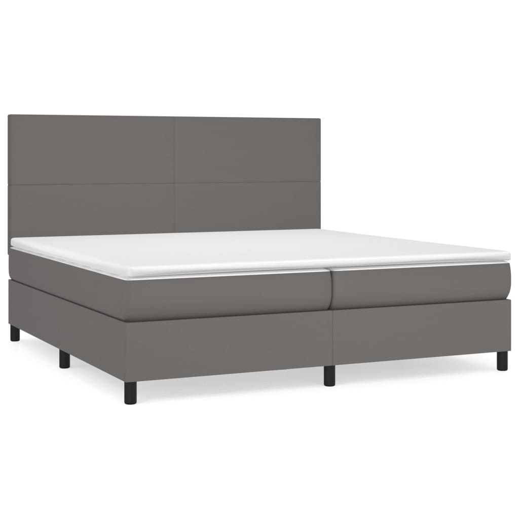 vidaXL Κρεβάτι Boxspring με Στρώμα Γκρι 200x200 εκ. Συνθετικό Δέρμα