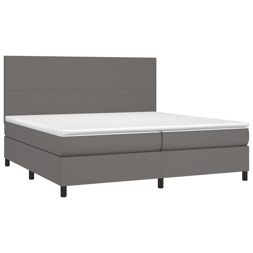 vidaXL Κρεβάτι Boxspring με Στρώμα Γκρι 200x200 εκ. Συνθετικό Δέρμα