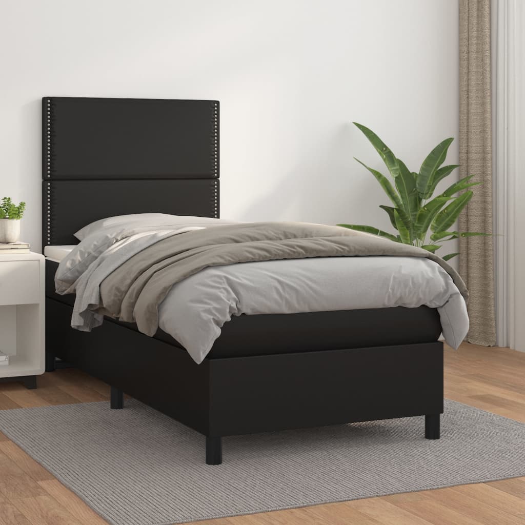 vidaXL Κρεβάτι Boxspring με Στρώμα Μαύρο 100x200εκ.από Συνθετικό Δέρμα