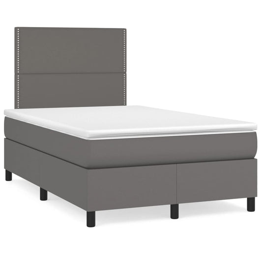 vidaXL Κρεβάτι Boxspring με Στρώμα Γκρι 120x200εκ. από Συνθετικό Δέρμα