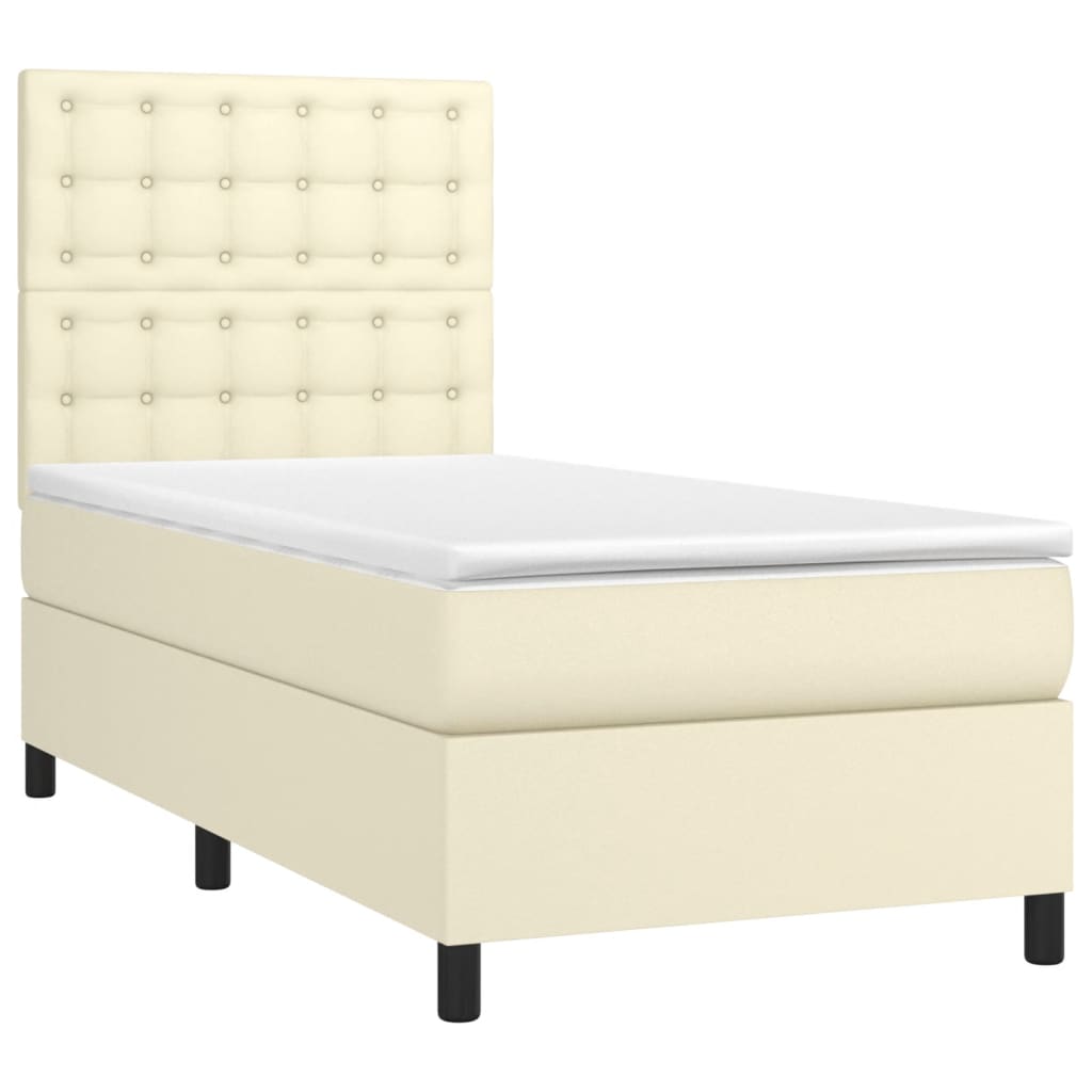 vidaXL Κρεβάτι Boxspring με Στρώμα Κρεμ 90x190 εκ. από Συνθετικό Δέρμα
