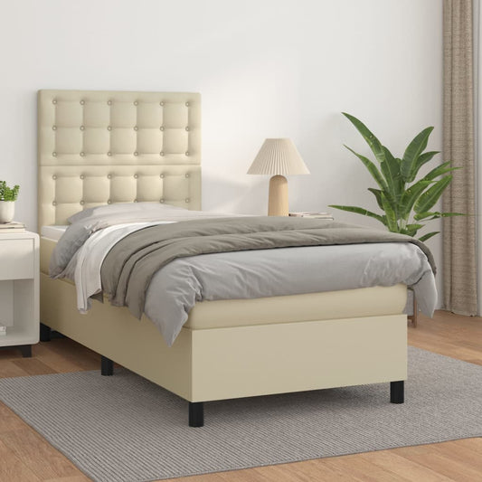 vidaXL Κρεβάτι Boxspring με Στρώμα Κρεμ 90x190 εκ. από Συνθετικό Δέρμα