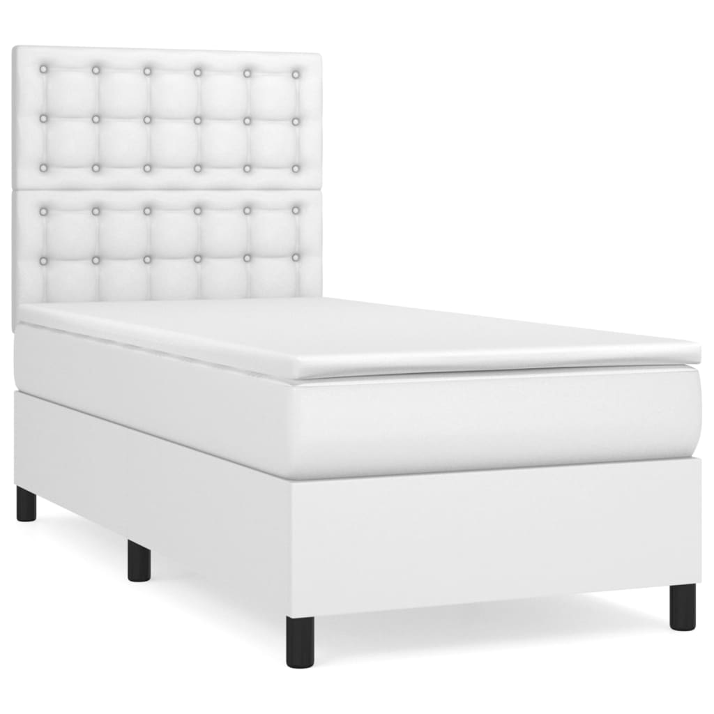 vidaXL Κρεβάτι Boxspring με Στρώμα Λευκό 90x200εκ. από Συνθετικό Δέρμα
