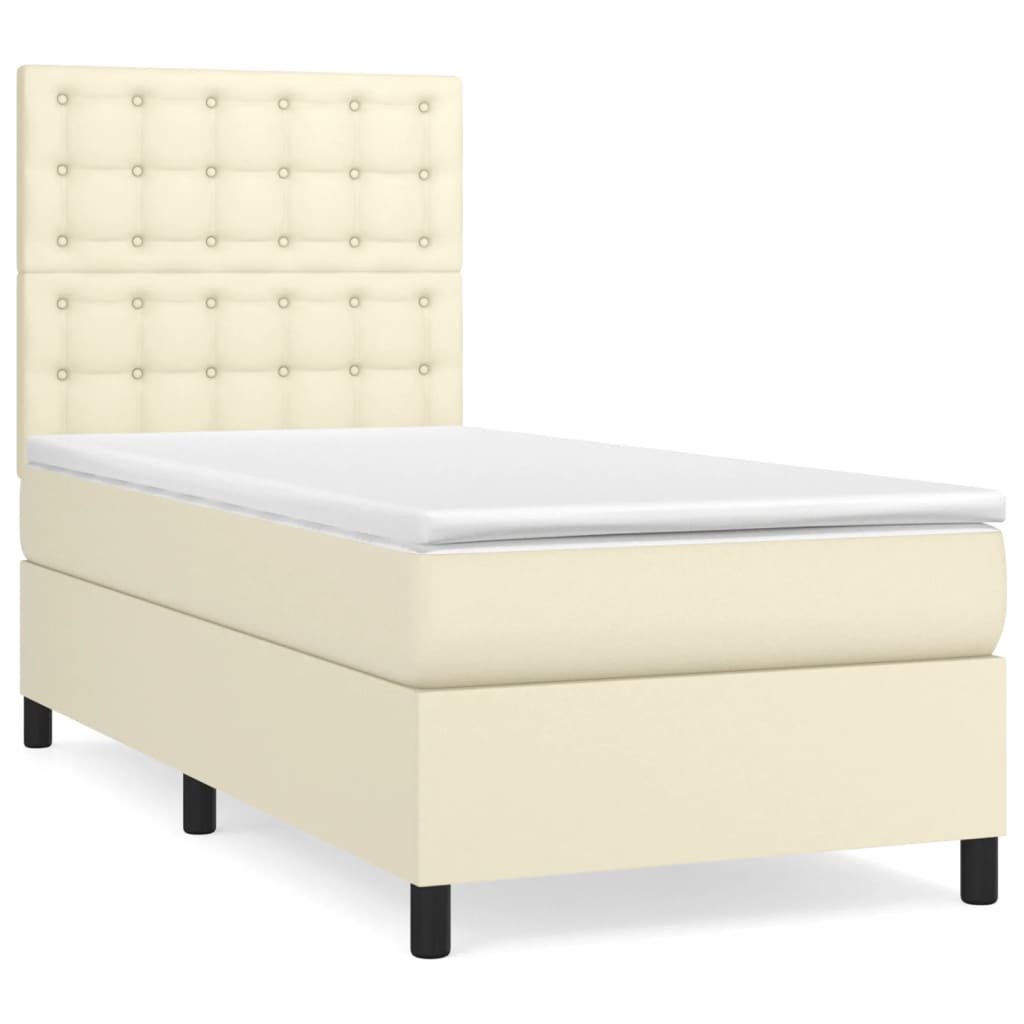 vidaXL Κρεβάτι Boxspring με Στρώμα Κρεμ 90x200 εκ. από Συνθετικό Δέρμα