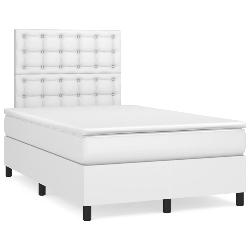 vidaXL Κρεβάτι Boxspring με Στρώμα Λευκό 120x200εκ.από Συνθετικό Δέρμα