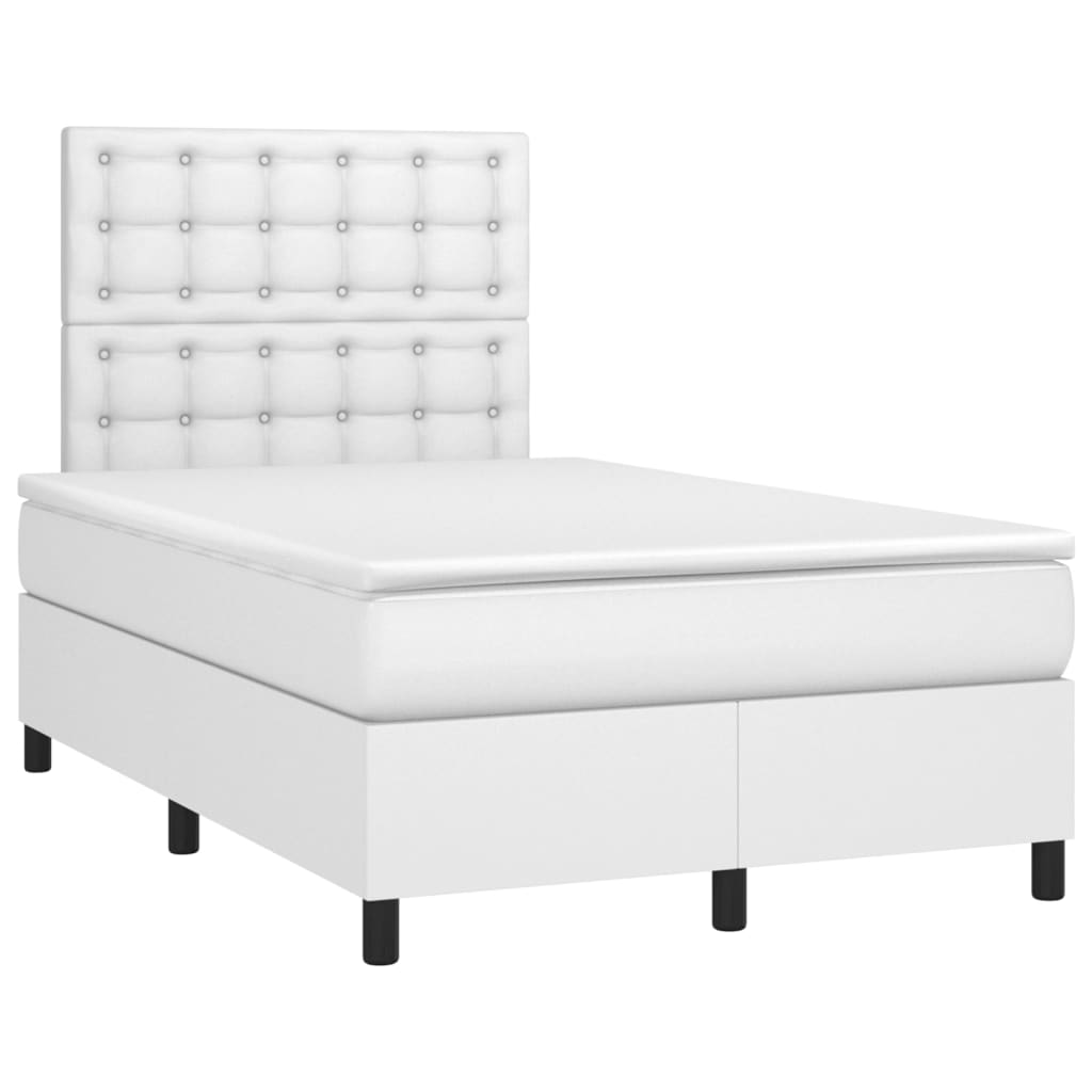 vidaXL Κρεβάτι Boxspring με Στρώμα Λευκό 120x200εκ.από Συνθετικό Δέρμα