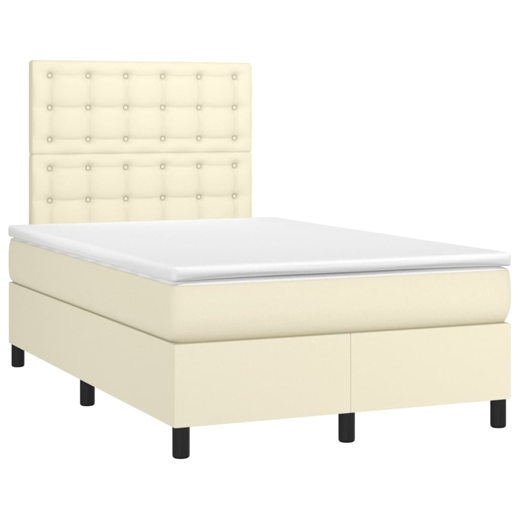 vidaXL Κρεβάτι Boxspring με Στρώμα Κρεμ 120x200εκ. από Συνθετικό Δέρμα