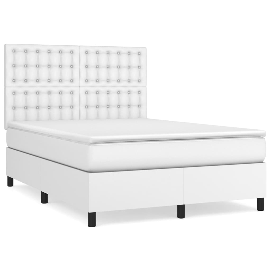 vidaXL Κρεβάτι Boxspring με Στρώμα Λευκό 140x190εκ.από Συνθετικό Δέρμα