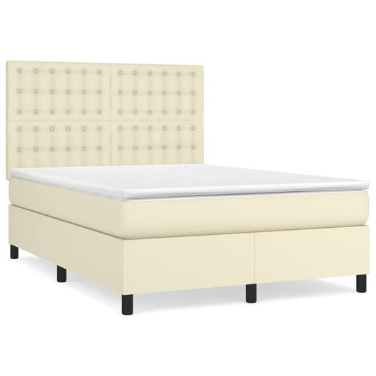 vidaXL Κρεβάτι Boxspring με Στρώμα Κρεμ 140x190εκ. από Συνθετικό Δέρμα
