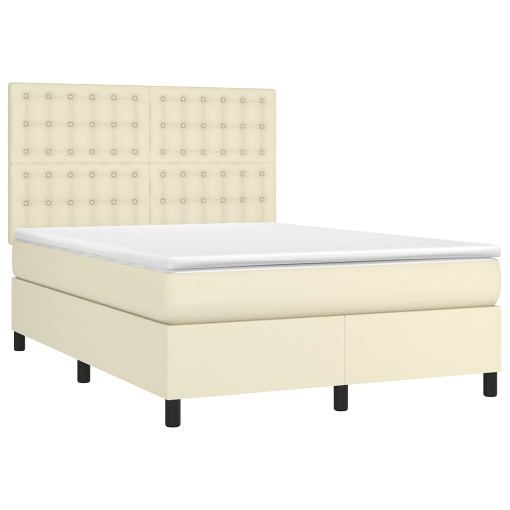vidaXL Κρεβάτι Boxspring με Στρώμα Κρεμ 140x190εκ. από Συνθετικό Δέρμα