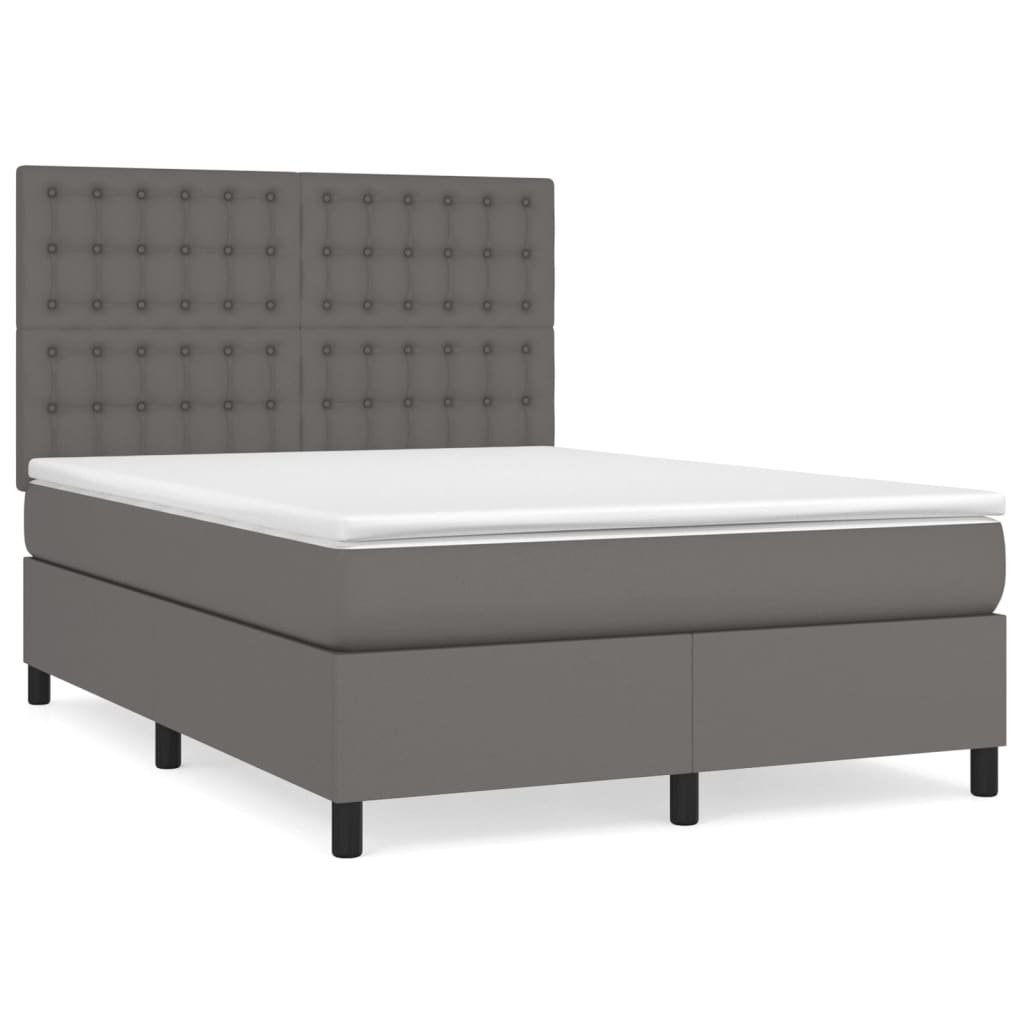 vidaXL Κρεβάτι Boxspring με Στρώμα Γκρι 140x190εκ. από Συνθετικό Δέρμα