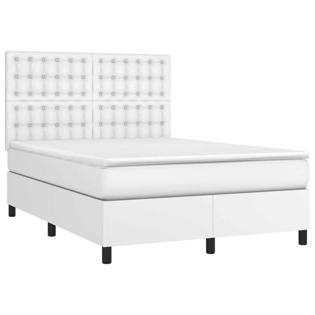 vidaXL Κρεβάτι Boxspring με Στρώμα Λευκό 140x200εκ.από Συνθετικό Δέρμα