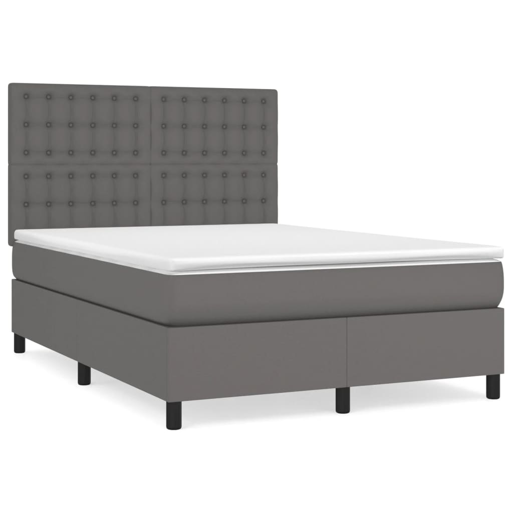 vidaXL Κρεβάτι Boxspring με Στρώμα Γκρι 140x200εκ. από Συνθετικό Δέρμα