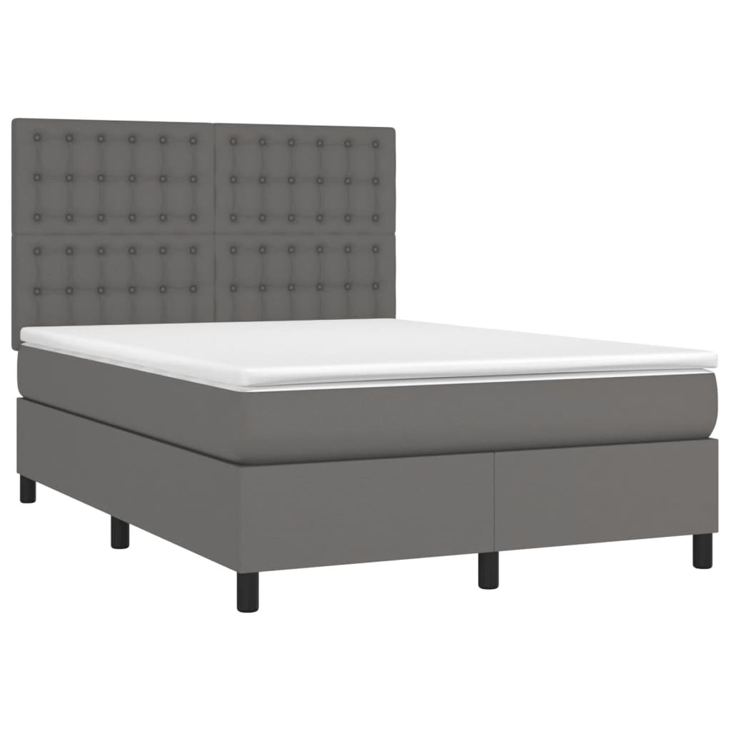 vidaXL Κρεβάτι Boxspring με Στρώμα Γκρι 140x200εκ. από Συνθετικό Δέρμα