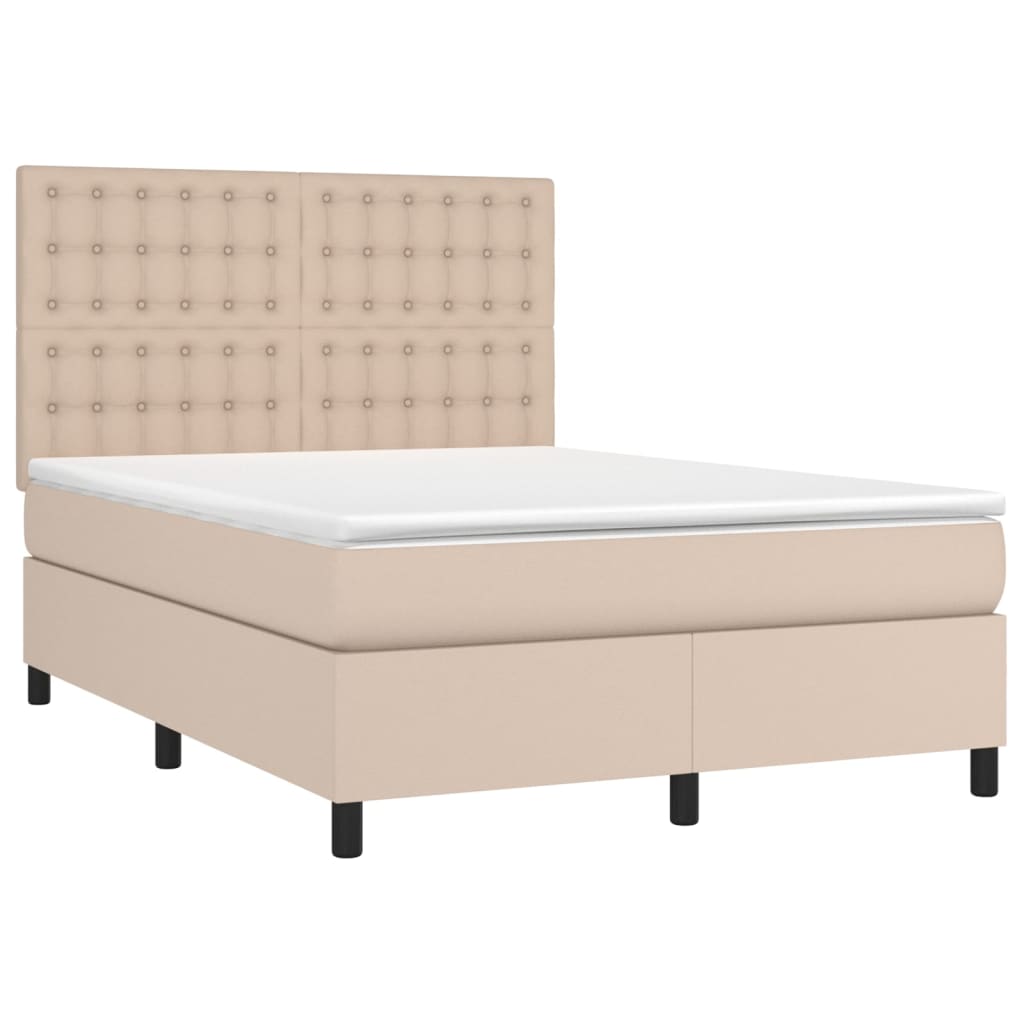 vidaXL Κρεβάτι Boxspring με Στρώμα Καπουτσίνο 140x200εκ.από Συνθ.Δέρμα
