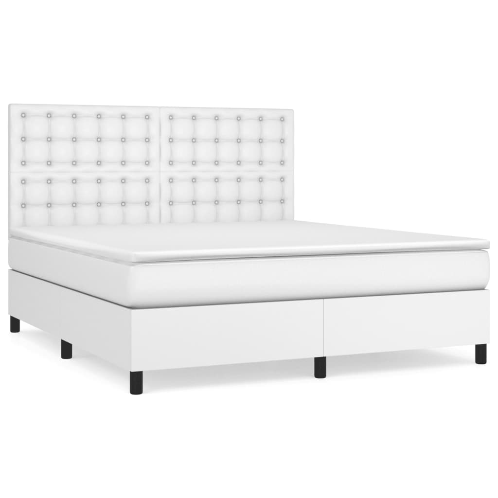 vidaXL Κρεβάτι Boxspring με Στρώμα Λευκό 160x200εκ.από Συνθετικό Δέρμα