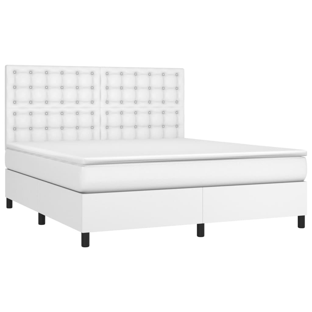 vidaXL Κρεβάτι Boxspring με Στρώμα Λευκό 180x200 εκ. Συνθετικό Δέρμα