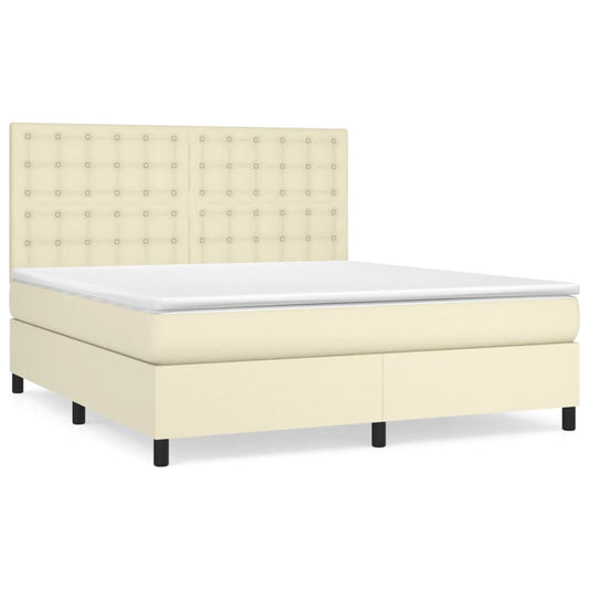 vidaXL Κρεβάτι Boxspring με Στρώμα Κρεμ 180x200 εκ. Συνθετικό Δέρμα