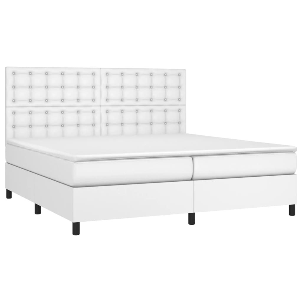 vidaXL Κρεβάτι Boxspring με Στρώμα Λευκό 200x200 εκ. Συνθετικό Δέρμα