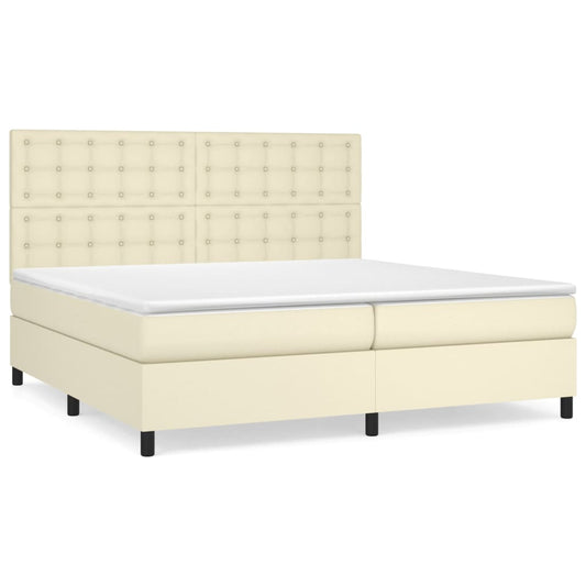 vidaXL Κρεβάτι Boxspring με Στρώμα Κρεμ 200x200 εκ. Συνθετικό Δέρμα
